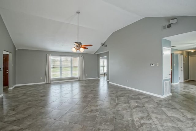 2545 Kismet St, Marrero, LA 70072 - tiled empty room featuring lofted ceiling, ceiling fan, and baseboards