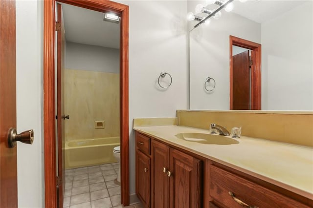 bathroom with tile patterned flooring, toilet, and vanity