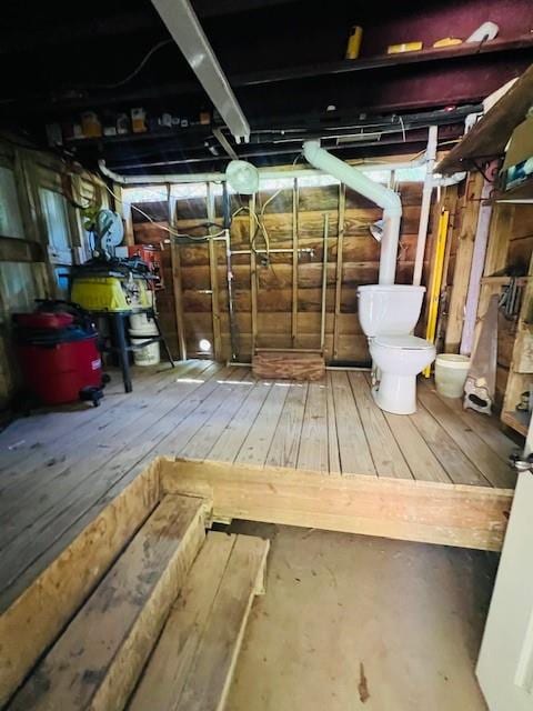 basement featuring wood-type flooring