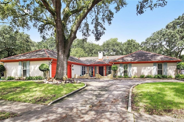 ranch-style house featuring a front lawn