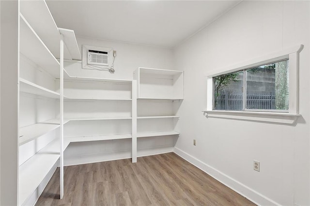 storage room with an AC wall unit