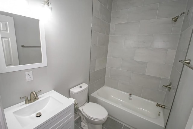 full bathroom with toilet, vanity, and shower / bathtub combination