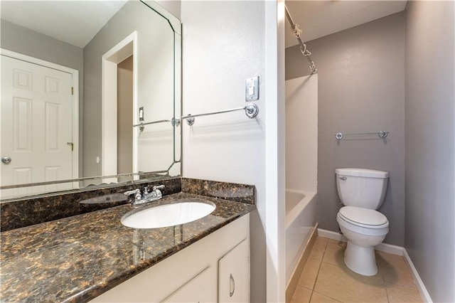 full bathroom featuring tile patterned floors, vanity, shower / bathtub combination, and toilet