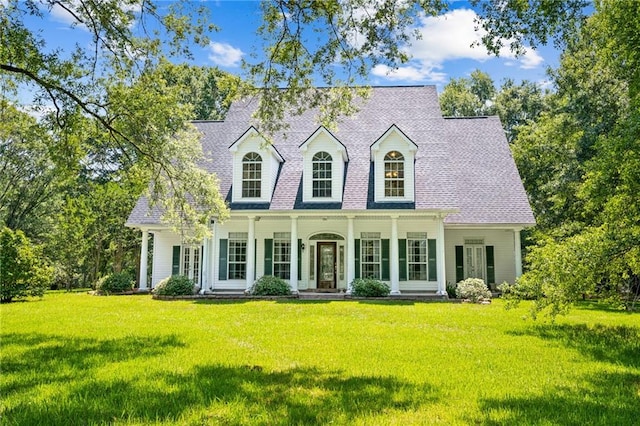 new england style home featuring a front yard