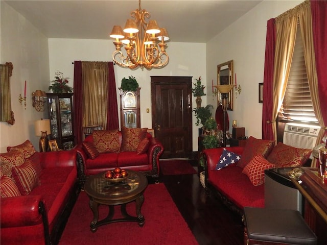 living room with a chandelier