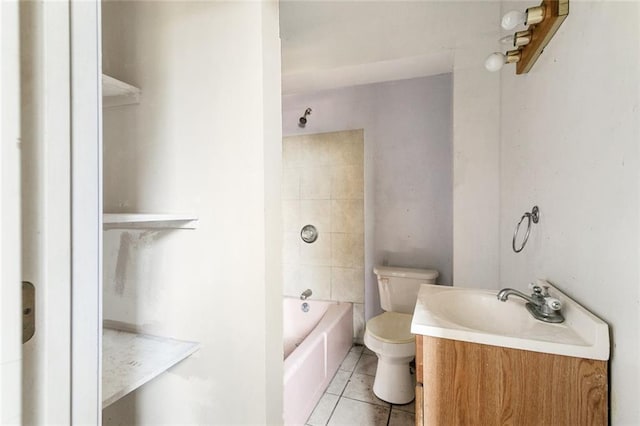 full bathroom with tile flooring, vanity, toilet, and tiled shower / bath combo