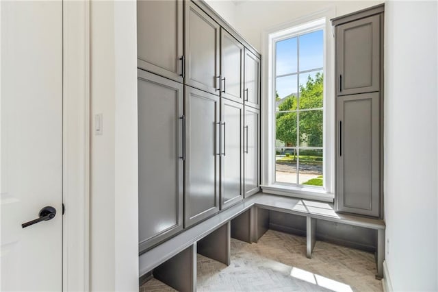 mudroom with light parquet floors and plenty of natural light