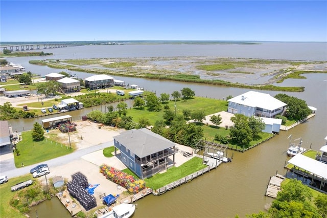 drone / aerial view featuring a water view