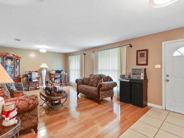 living room featuring light hardwood / wood-style floors and a wealth of natural light