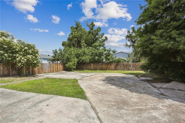 view of yard featuring a patio area and a fenced backyard