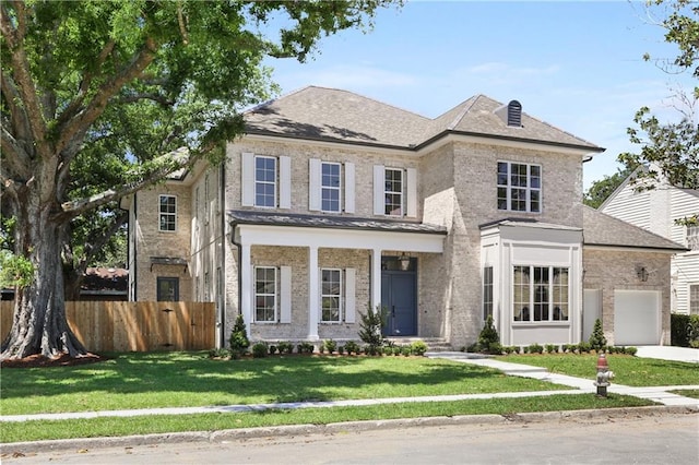 view of front of home featuring a garage and a front lawn