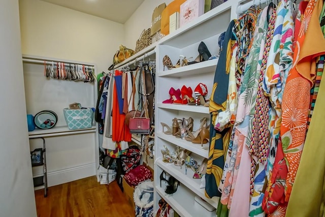 walk in closet with wood finished floors