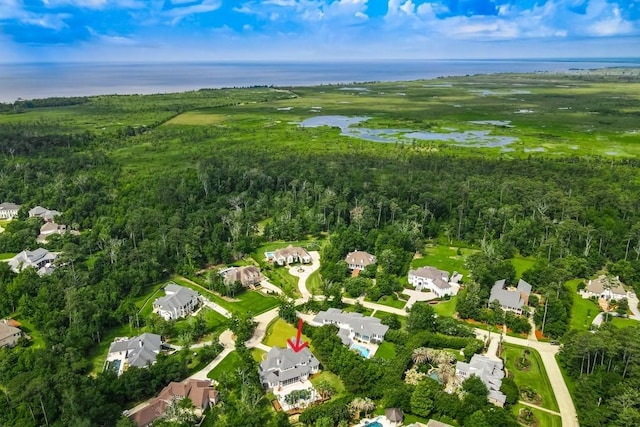 bird's eye view featuring a water view