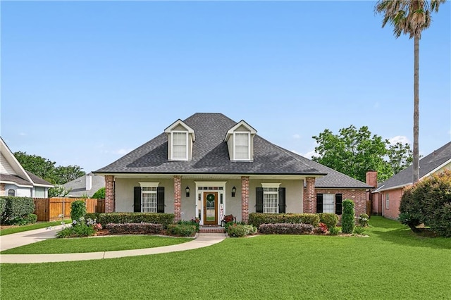 view of front of property featuring a front yard and covered porch