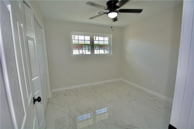 unfurnished bedroom with ceiling fan