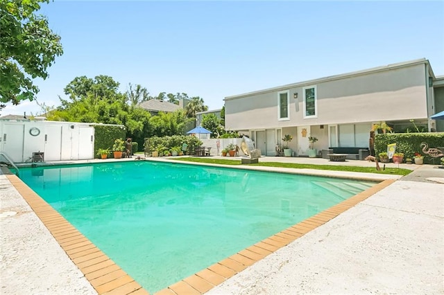 view of swimming pool with a patio