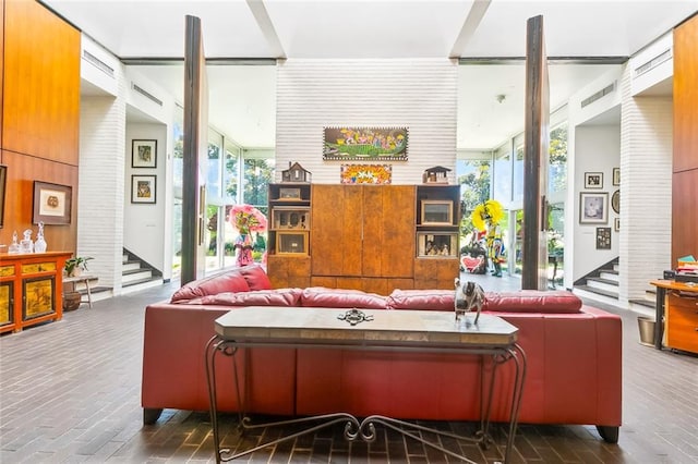 living room featuring a wealth of natural light