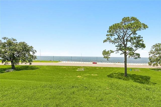 view of home's community with a water view