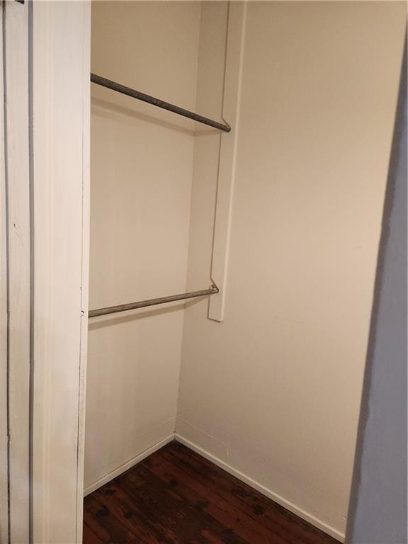 spacious closet with dark wood-style floors