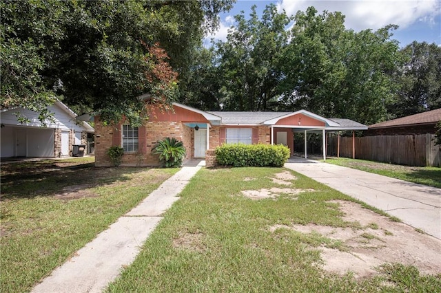 view of front of house with a front yard and a carport