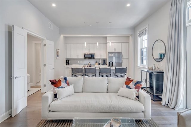 living room with wood-type flooring