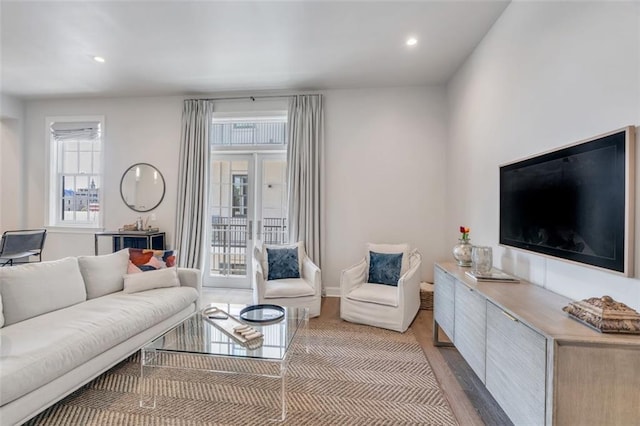 living room with light wood-type flooring