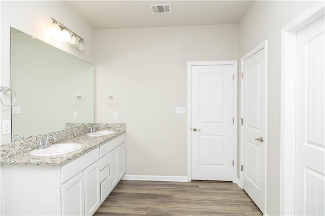 bathroom featuring vanity and wood-type flooring