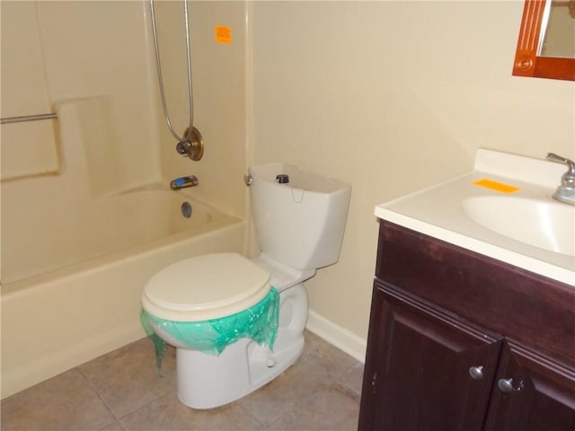 full bathroom featuring tile patterned flooring, vanity, toilet, and bathtub / shower combination