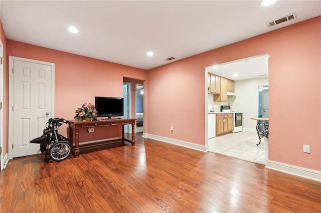 living room featuring light wood-type flooring