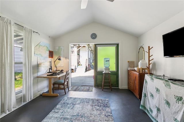 doorway to outside with vaulted ceiling