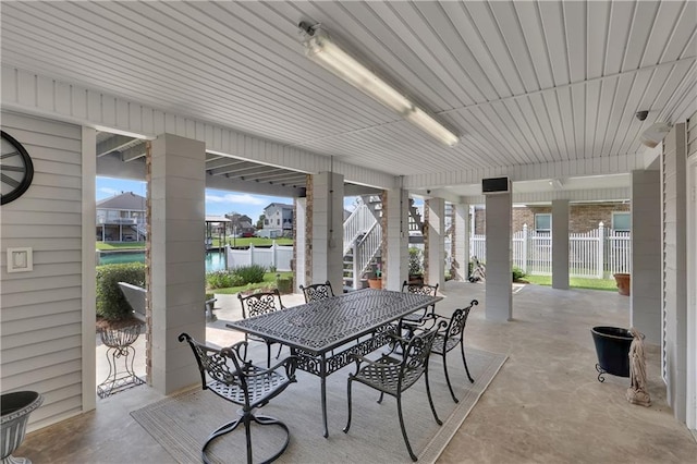 view of patio / terrace featuring a water view