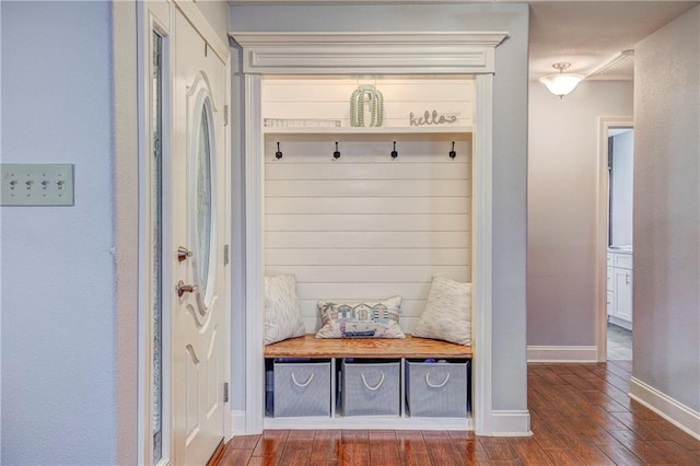 mudroom featuring dark hardwood / wood-style floors