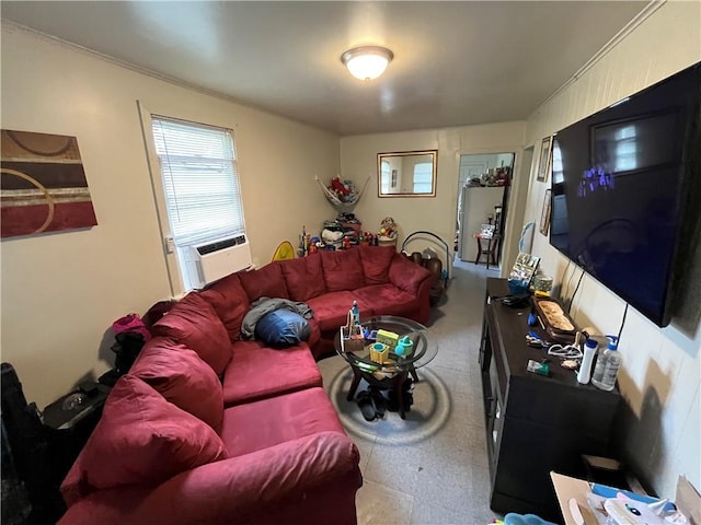 living room featuring tile floors