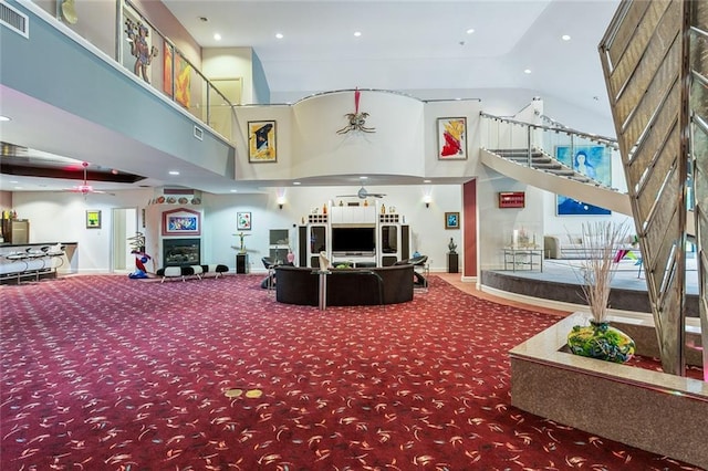 building lobby with stairs and visible vents