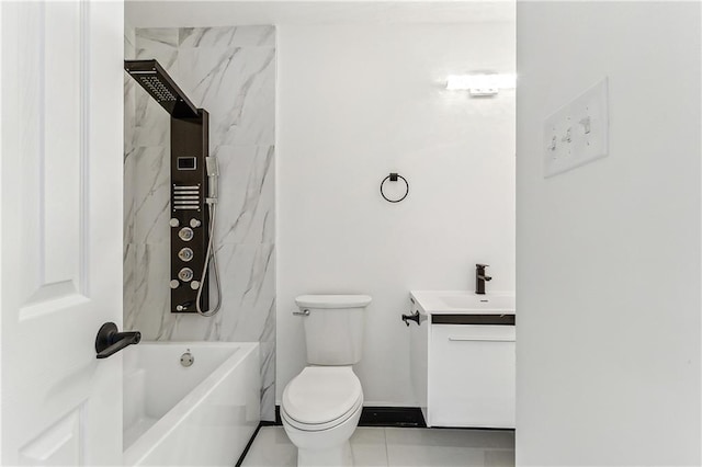 full bathroom with tile patterned flooring, vanity, toilet, and tiled shower / bath combo