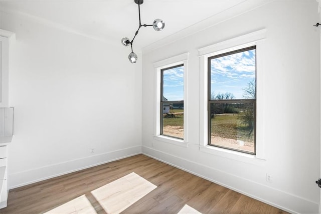 unfurnished dining area featuring wood-type flooring