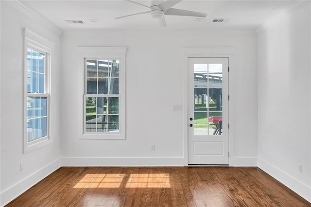 entryway with ceiling fan and hardwood / wood-style floors