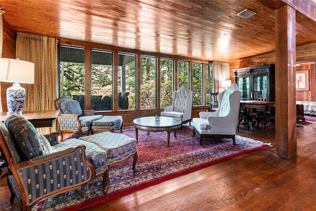 sunroom with wooden ceiling