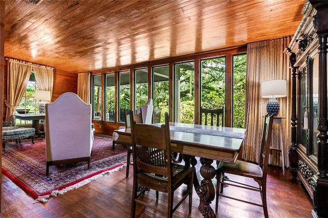 sunroom with wooden ceiling