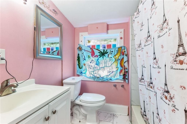 105 Fairfax Pl, New Orleans, LA 70131 - bathroom featuring vanity, toilet, baseboards, and marble finish floor