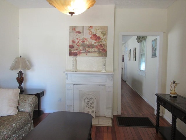 living room featuring dark hardwood / wood-style flooring