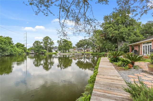 view of dock featuring a water view