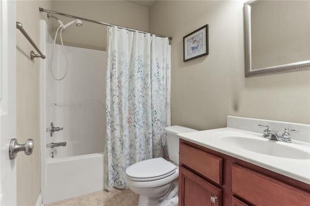 full bathroom featuring vanity, toilet, shower / tub combo, and tile patterned flooring