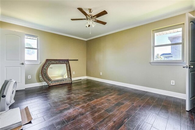 interior space featuring a healthy amount of sunlight, dark wood-type flooring, and ceiling fan