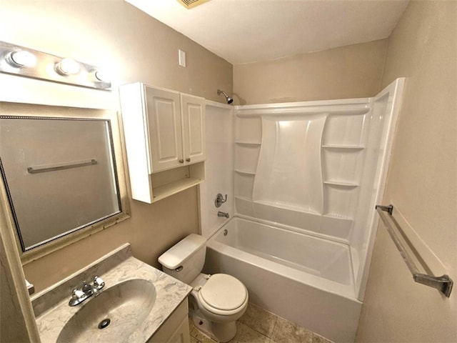 full bathroom with tile patterned flooring, vanity, toilet, and shower / bathing tub combination