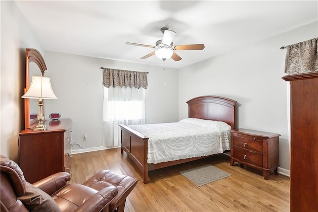 bedroom featuring ceiling fan and light hardwood / wood-style floors