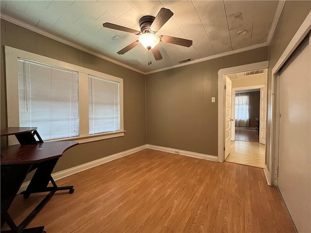 651 Avenue E Ave E, Westwego, LA 70094 - unfurnished office featuring wood finished floors, crown molding, and ceiling fan
