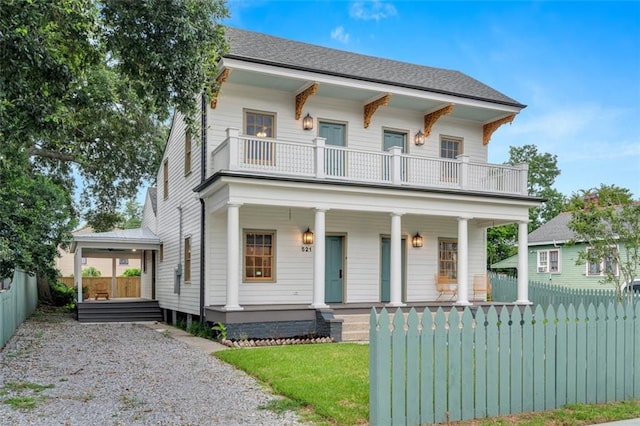 view of front of property with a porch and a balcony