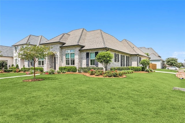 french provincial home featuring a front lawn