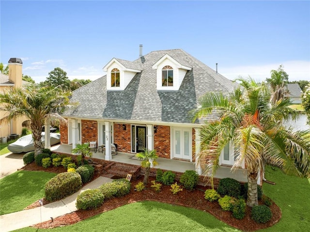 view of front of house featuring a front lawn and french doors